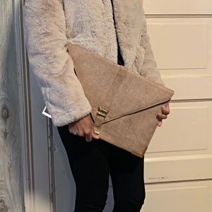 ASOS Oversized Envelope Clutch Nude Snake Gold